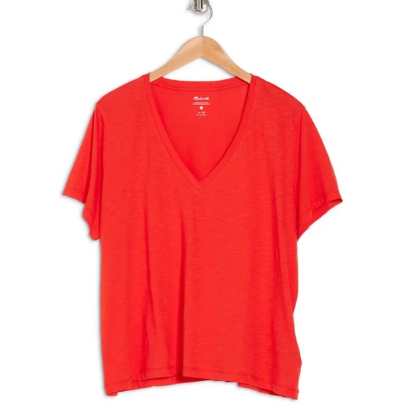 MADEWELL V-Neck Tee Short Sleeve T-Shirt Poppy Red - Picture 4 of 4